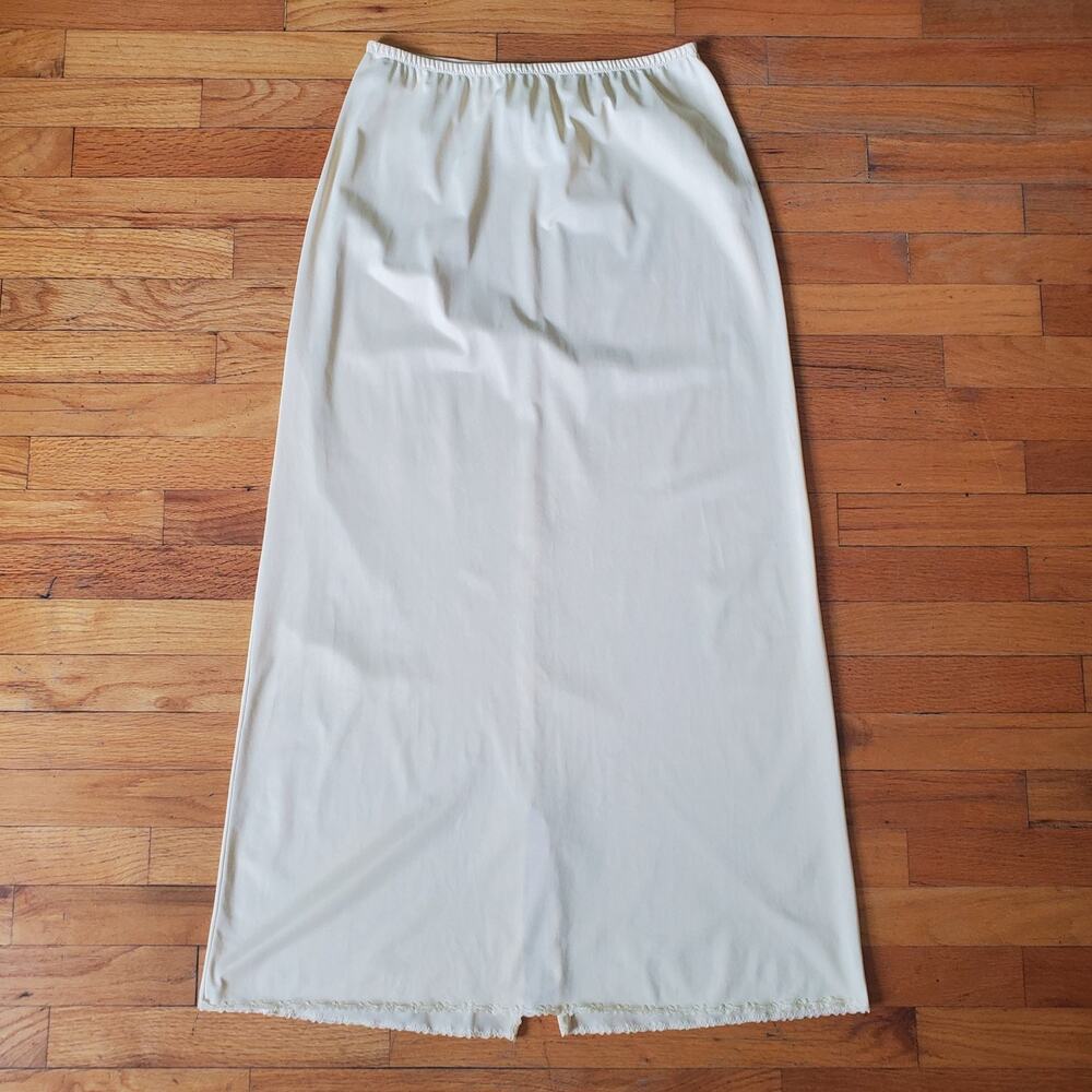 Olga Vintage Midi Slip Skirt Ivory Elastic Waist Pull On Minimalist Preppy Retro